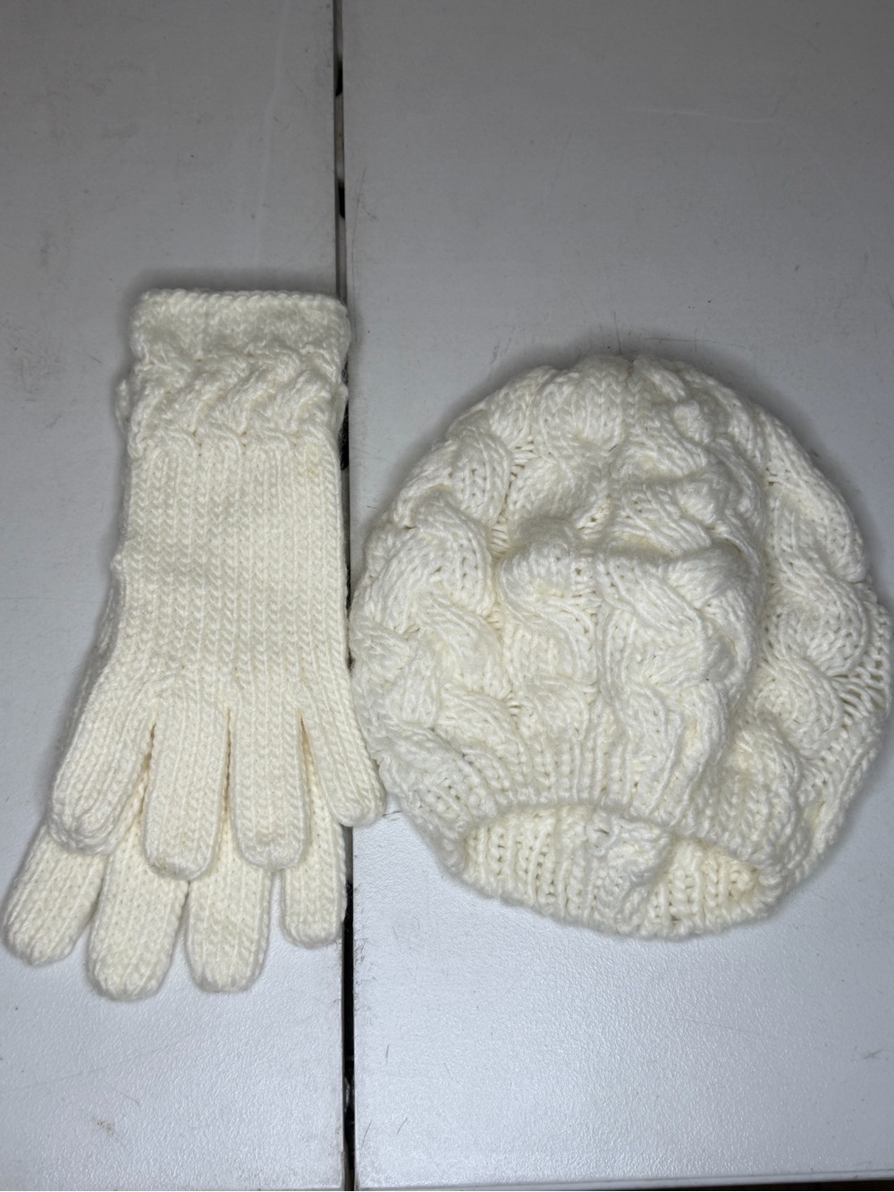 Falls Creek Cream Cable Knit Beanie and Gloves Set